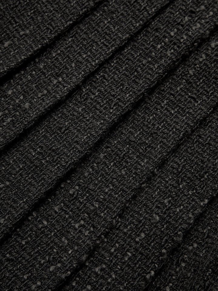 Tweed Sleeveless Pleated Mini Dress with Belt