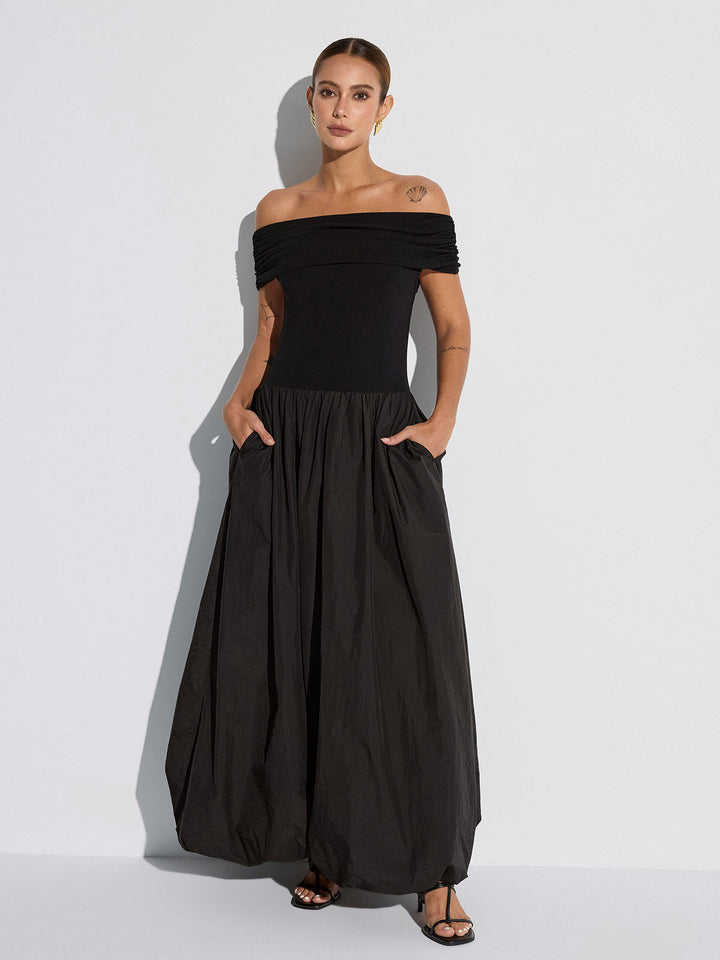 Off-Shoulder Pocket Maxi Dress