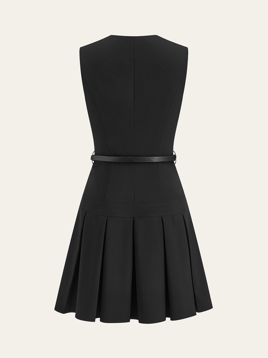Sleeveless Keyhole-Neck Belted Pleated Mini Dress