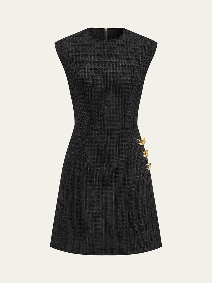 Chain Detail Tweed Sleeveless Mini Dress