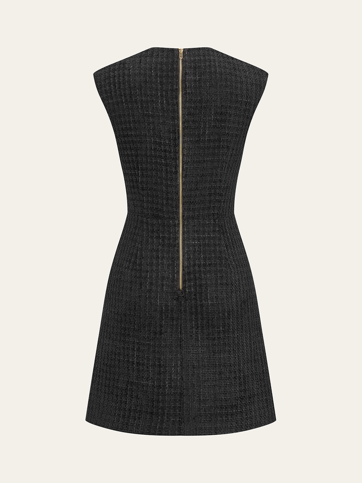 Chain Detail Tweed Sleeveless Mini Dress
