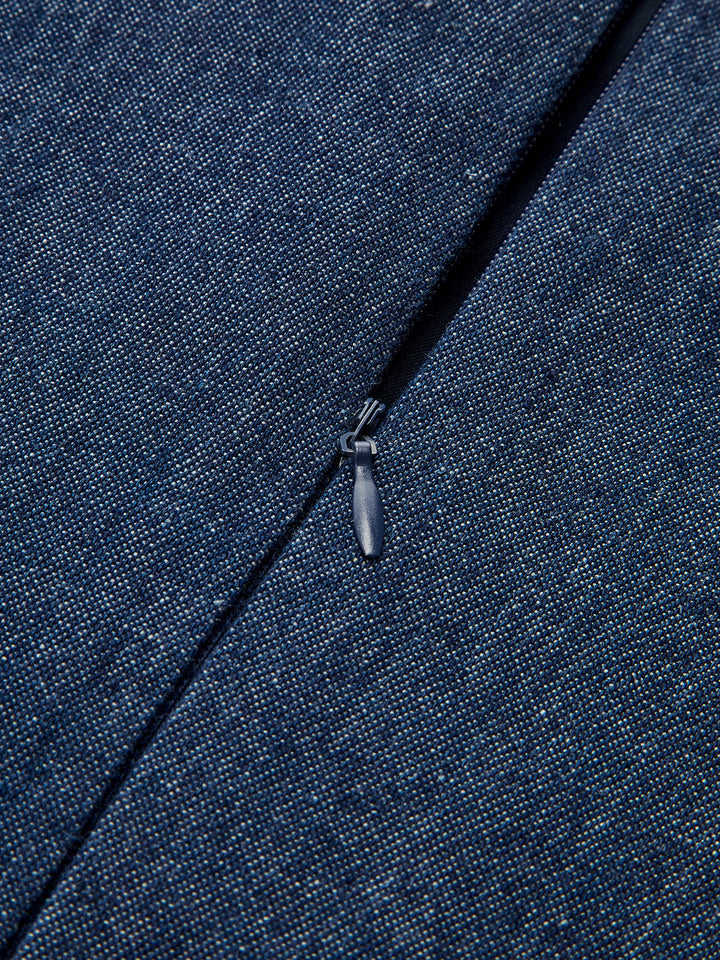 Metal Detail Denim Pleated Sleeveless Dress