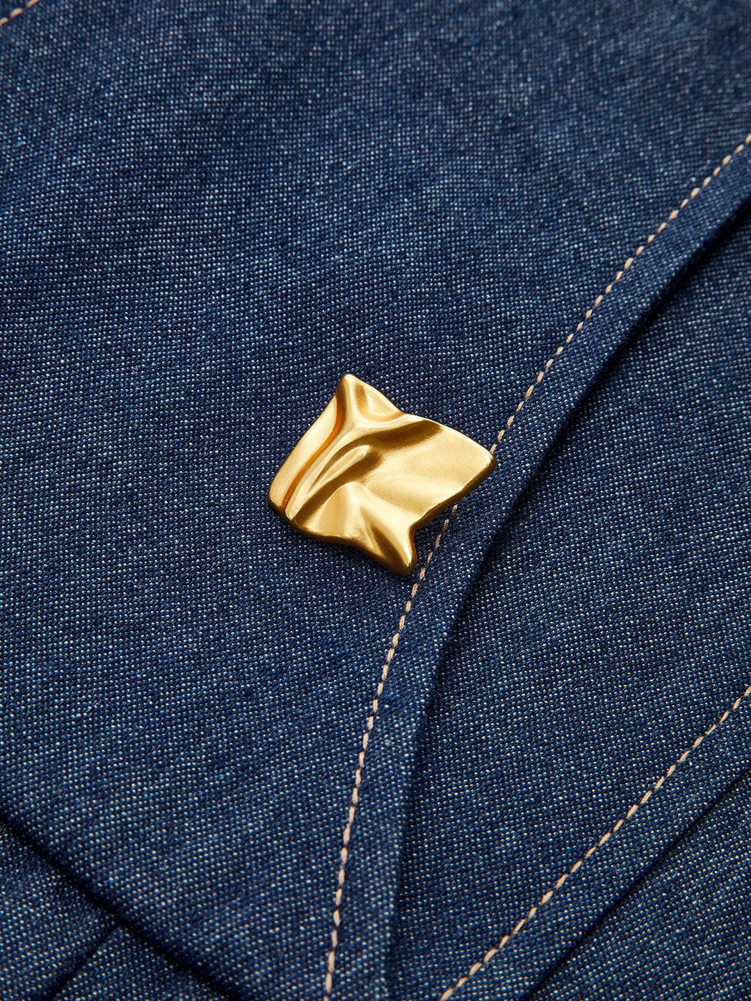 Metal Detail Denim Pleated Sleeveless Dress