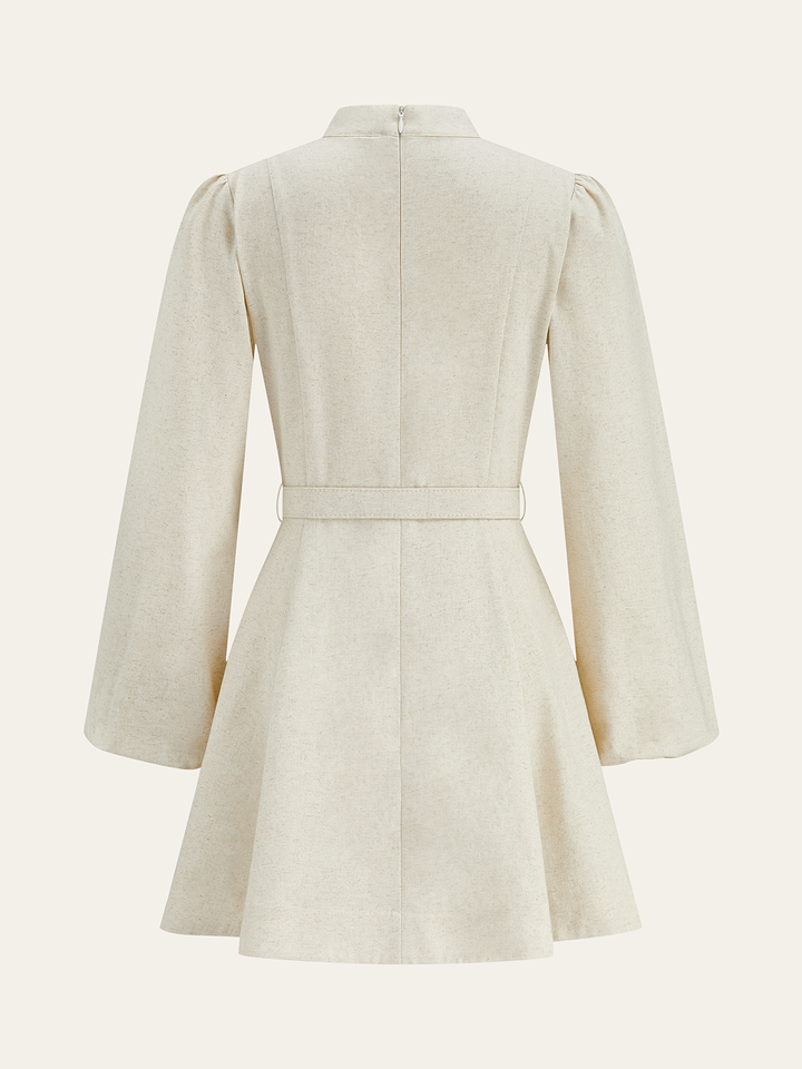 Cotton & Linen Belted Button Mini Dress