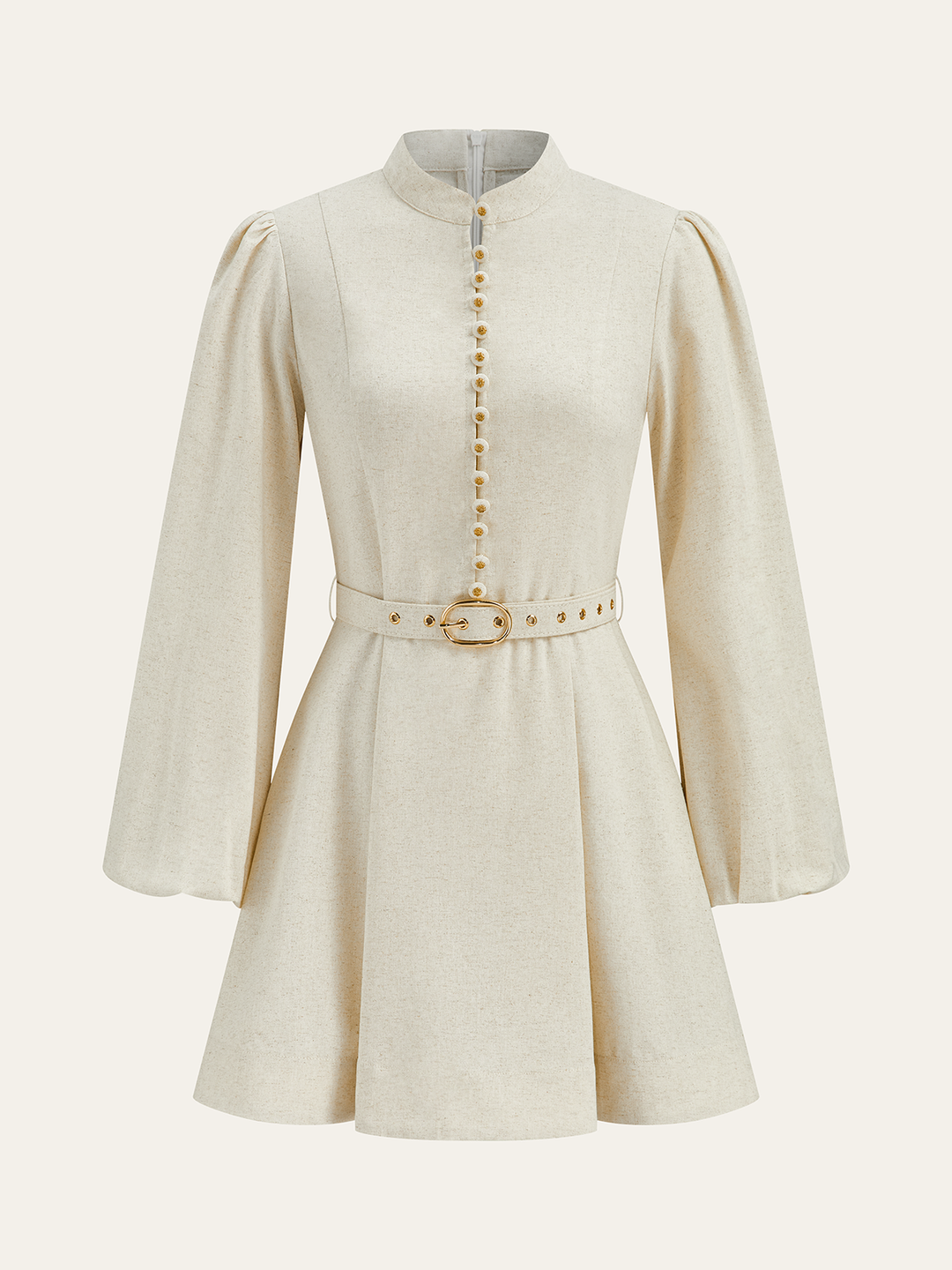 Cotton & Linen Belted Button Mini Dress