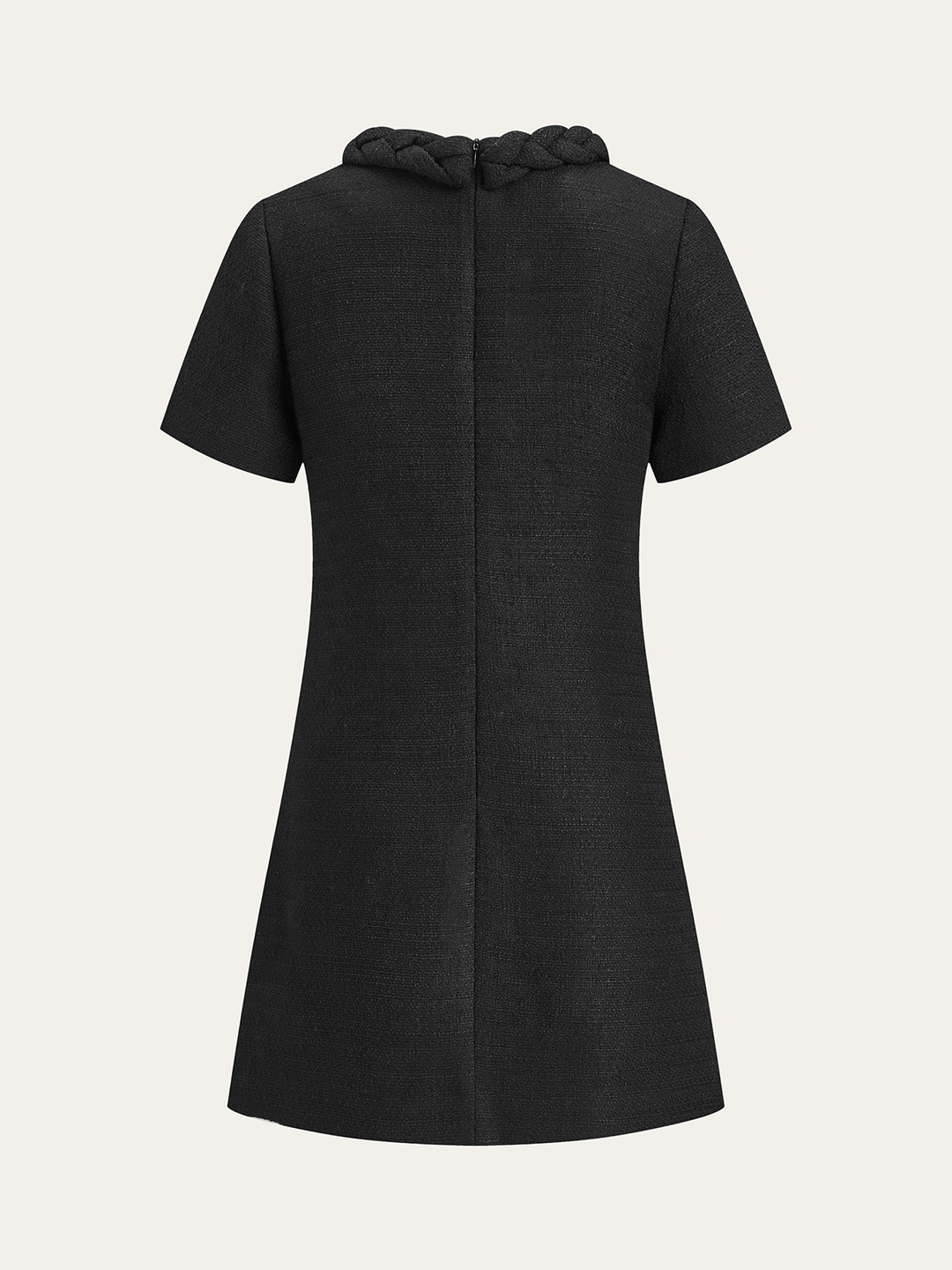 Tweed Braided Rope Collar Short Sleeve Dress