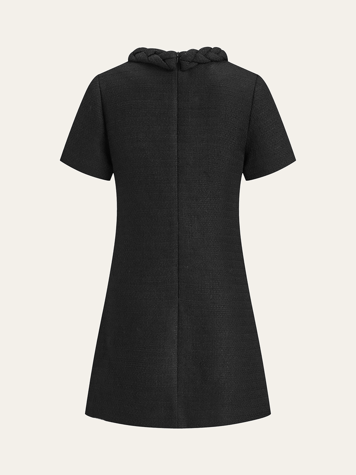 Tweed Braided Rope Collar Short Sleeve Dress