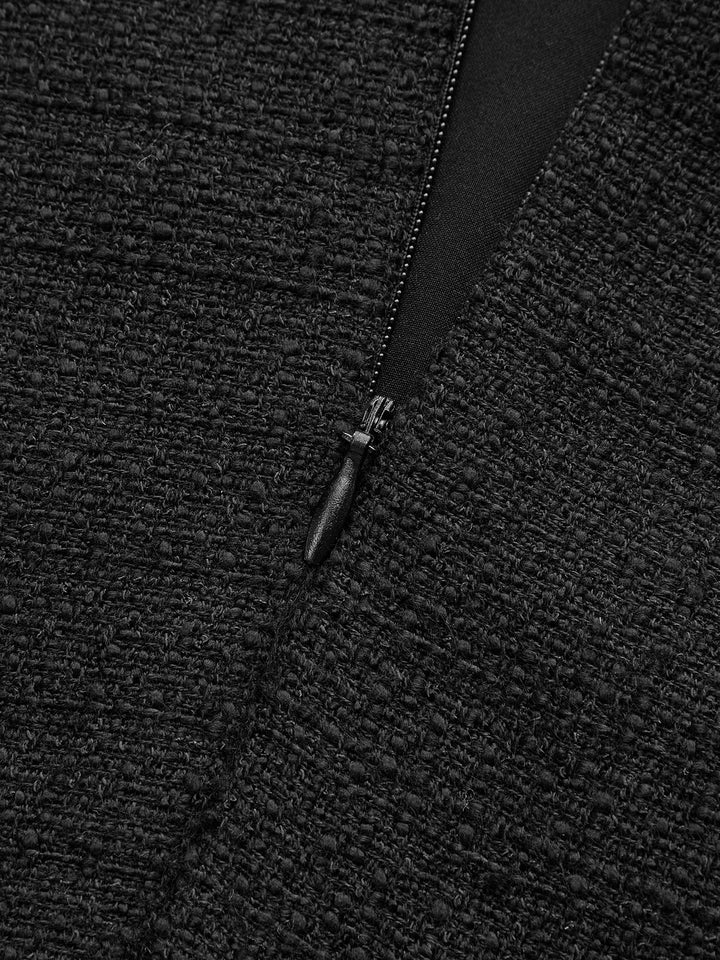 Tweed Braided Rope Collar Short Sleeve Dress