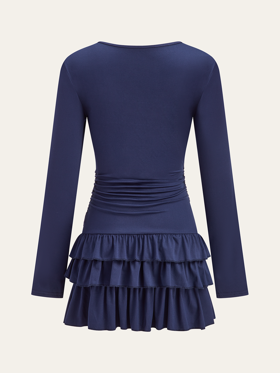 Long Sleeve Ruched Waist Layered Ruffle Dress