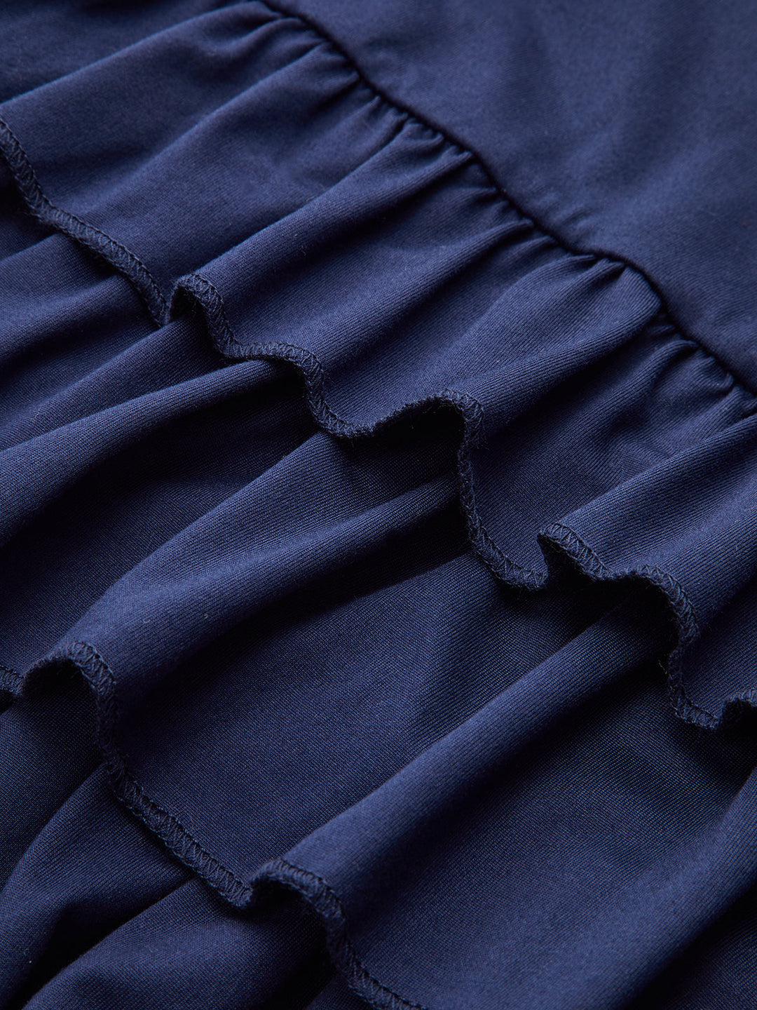 Long Sleeve Ruched Waist Layered Ruffle Dress