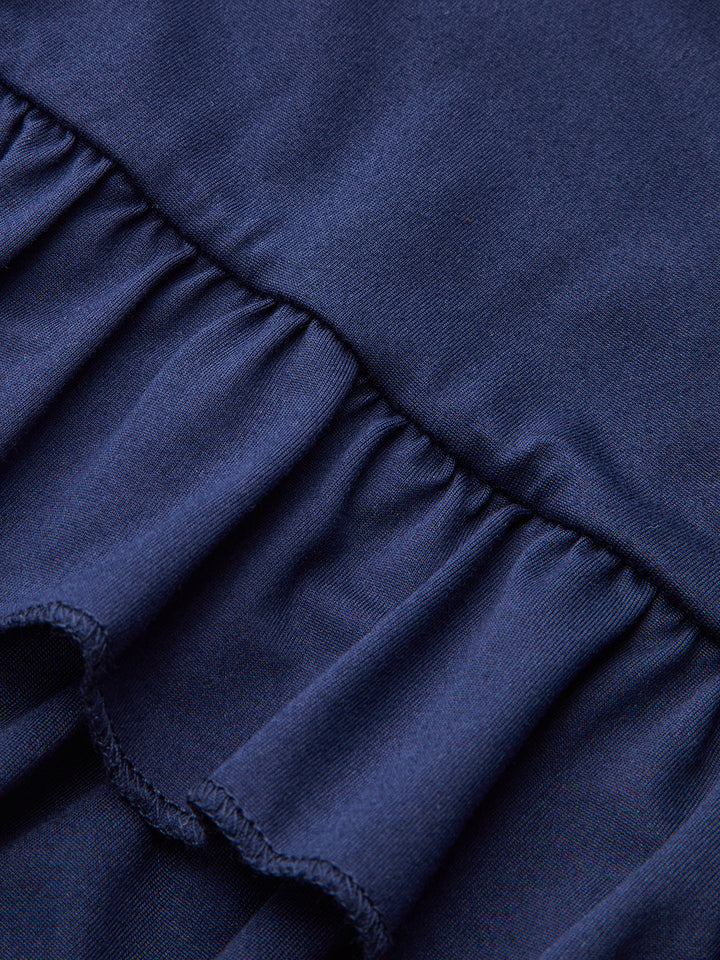 Long Sleeve Ruched Waist Layered Ruffle Dress