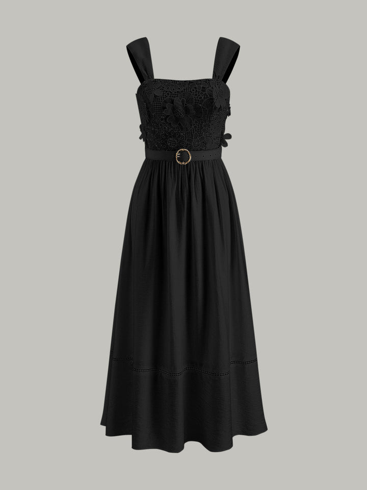 Cotton Floral Lace Belted Dress