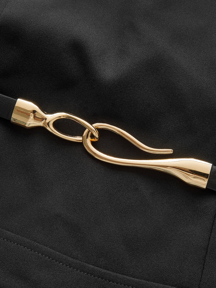 Sleeveless Keyhole-Neck Belted Pleated Mini Dress