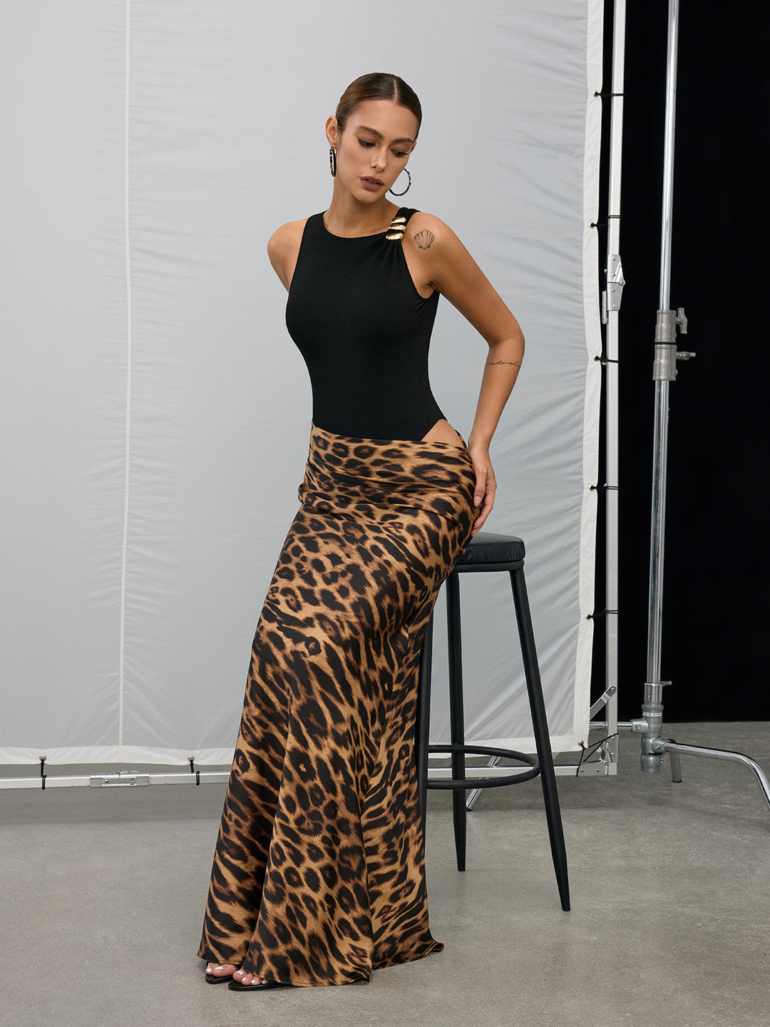 Leopard Print Cut-Out Maxi Dress