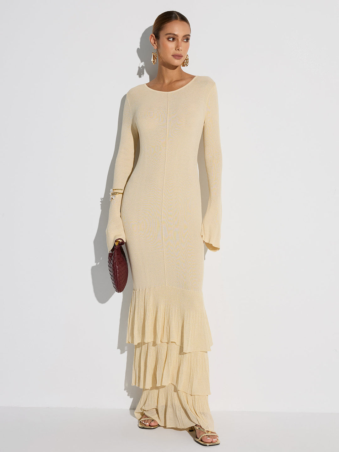 Layered Ruffled Hem Knit Maxi Dress