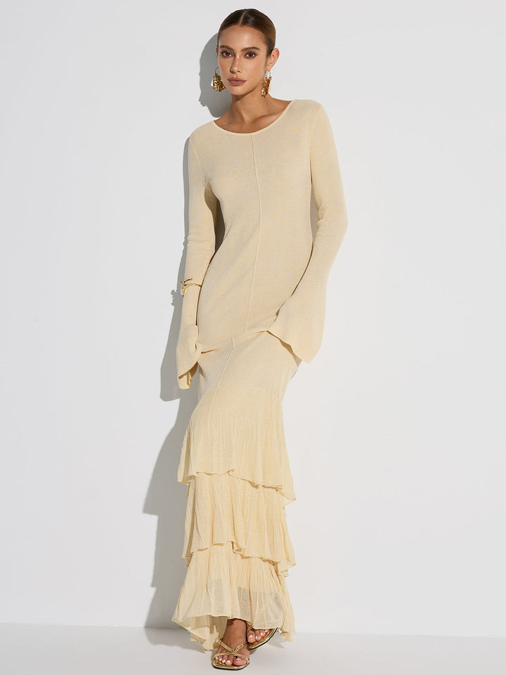 Layered Ruffled Hem Knit Maxi Dress