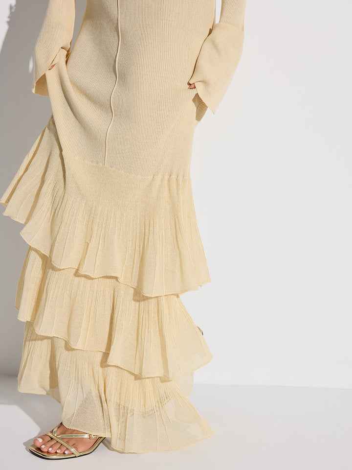 Layered Ruffled Hem Knit Maxi Dress