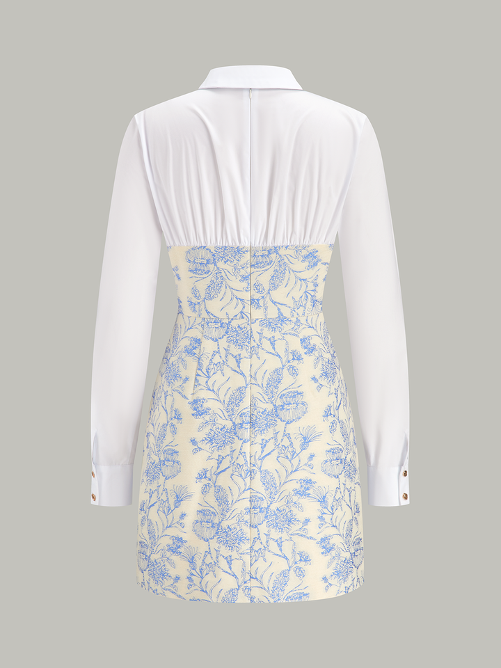 Shirt Collar Floral Jacquard Mini Dress