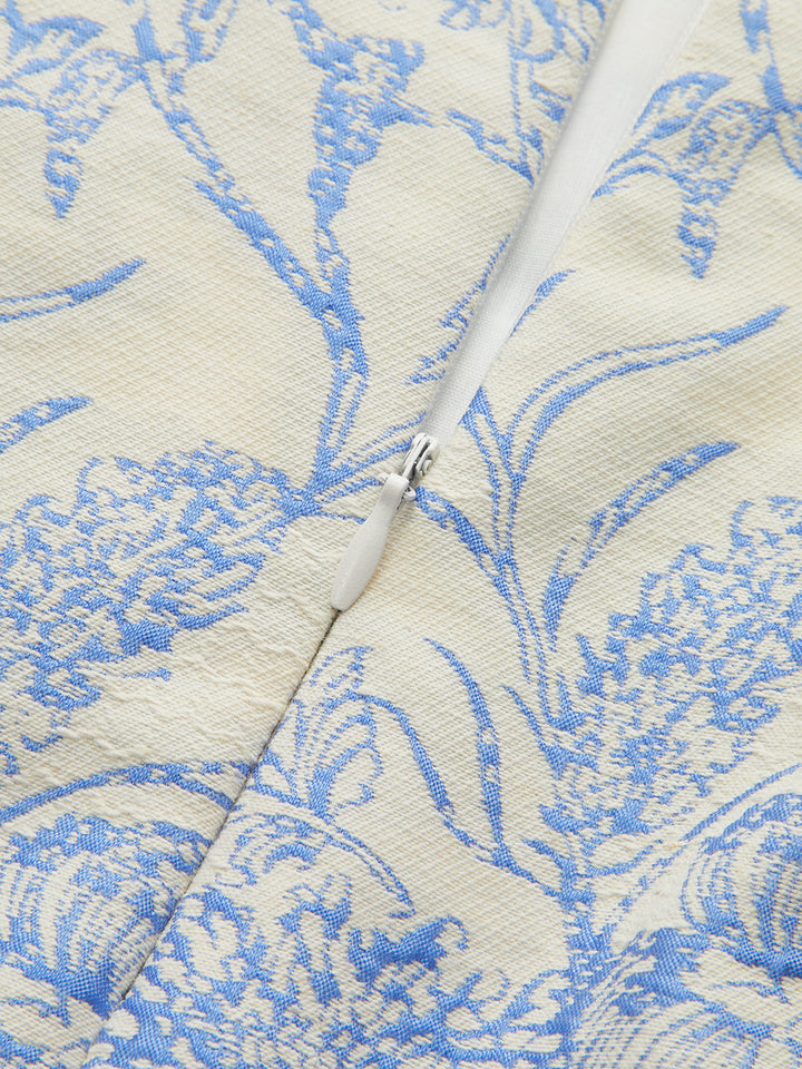 Shirt Collar Floral Jacquard Mini Dress