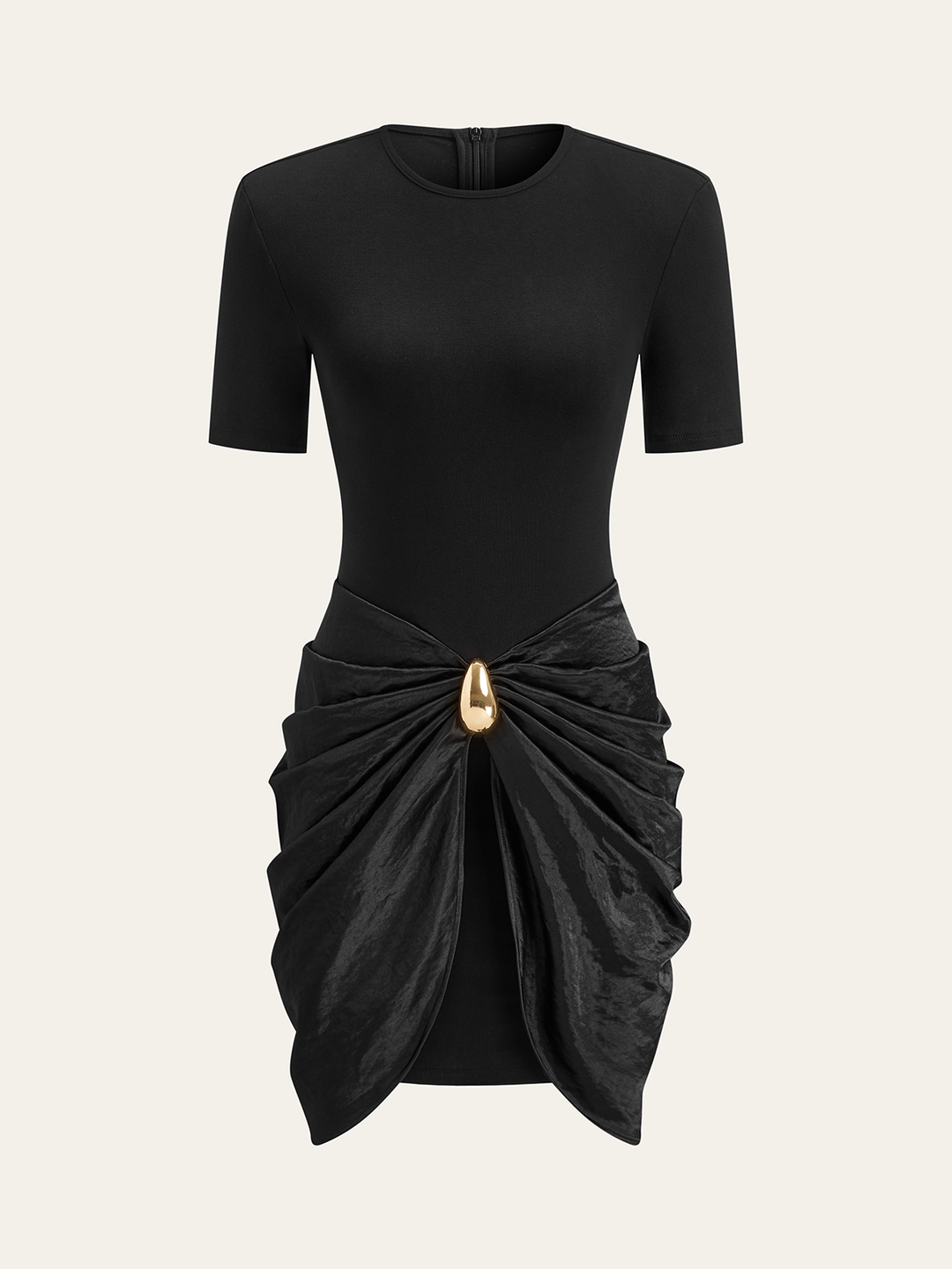 Short Sleeve Ruched Metal Buckle Dress