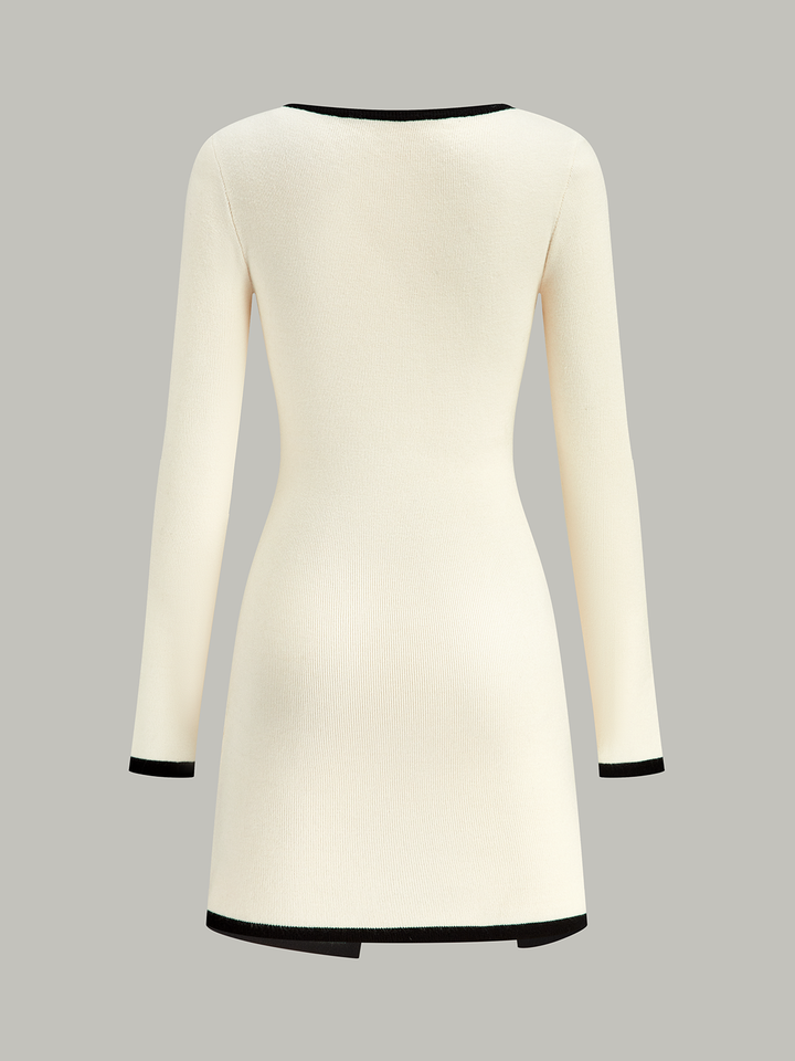 Contrast Trim Long Sleeve Sweater Dress