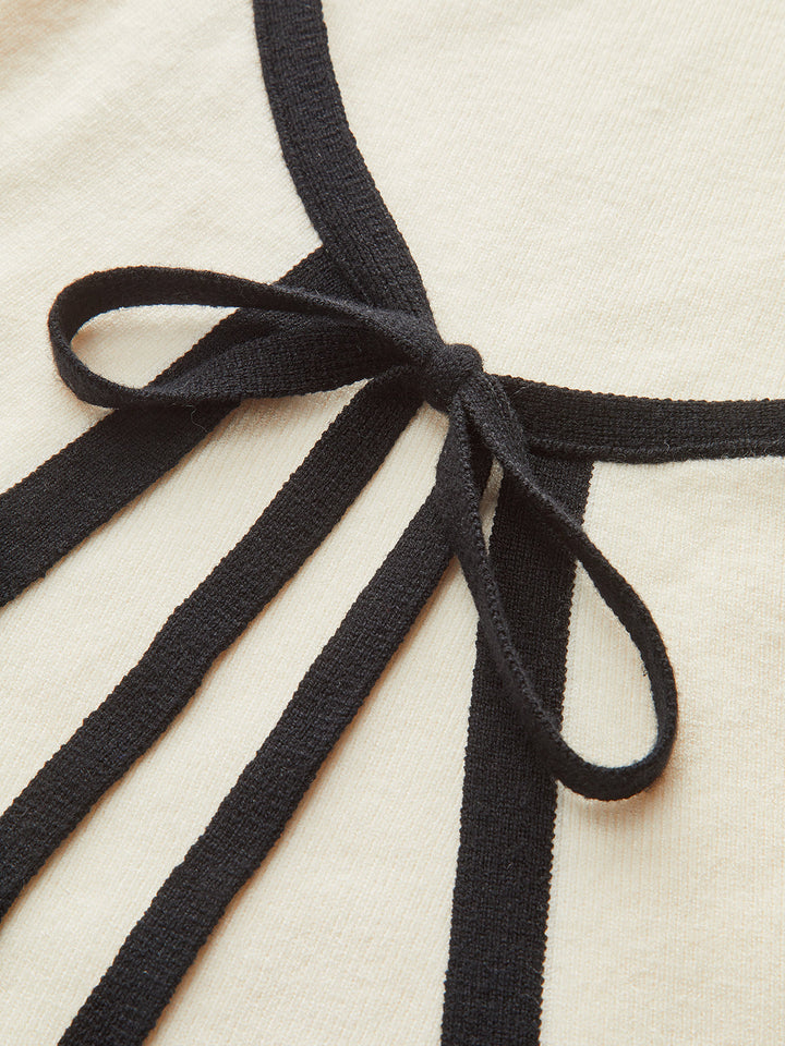 Contrast Trim Long Sleeve Sweater Dress