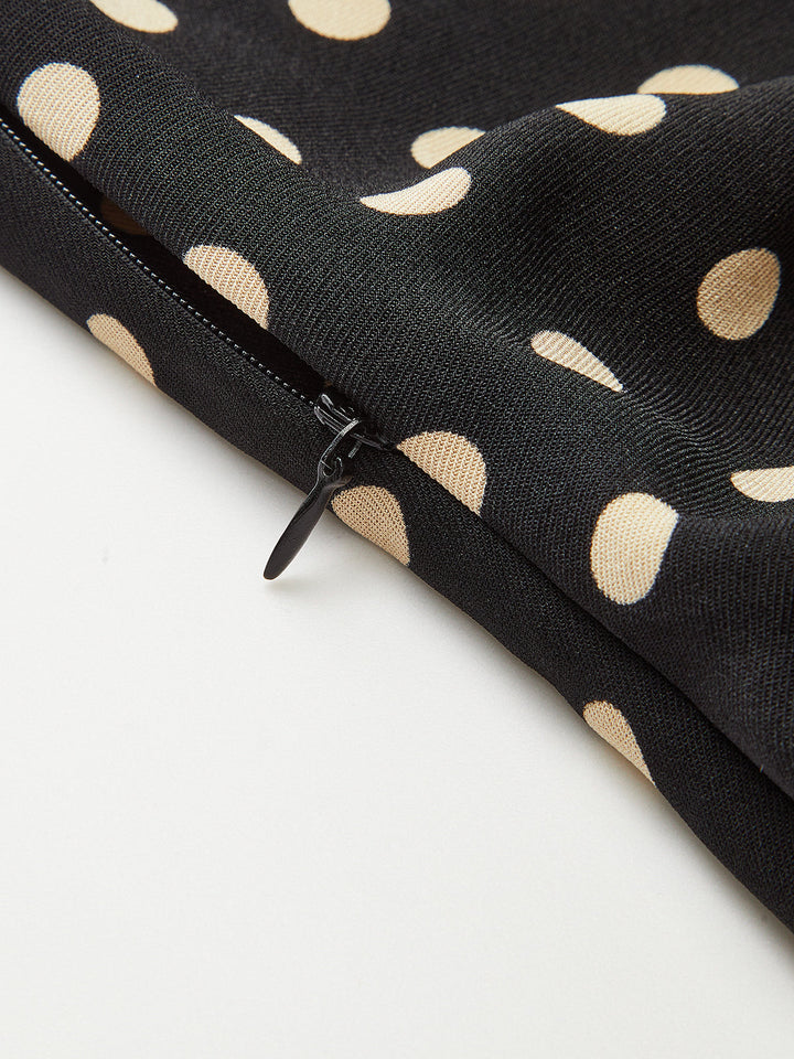 Polka Dot Shirt Collar Belted Long Sleeve Dress