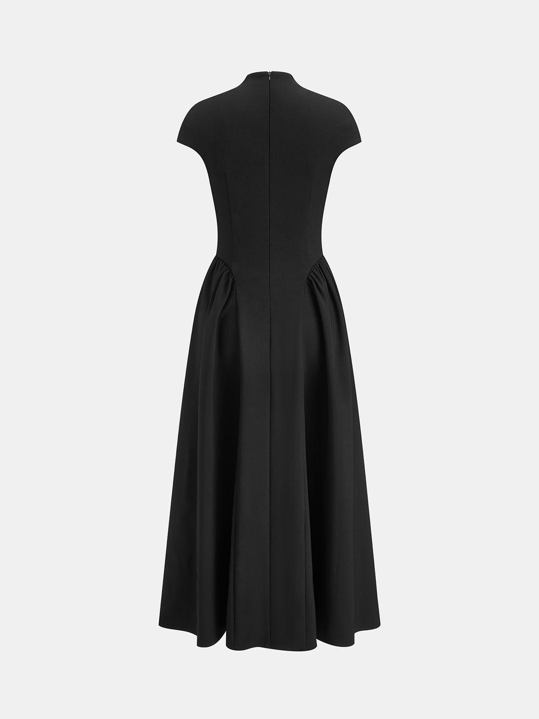 Cap Sleeved Keyhole Neckline Flared Midi Dress