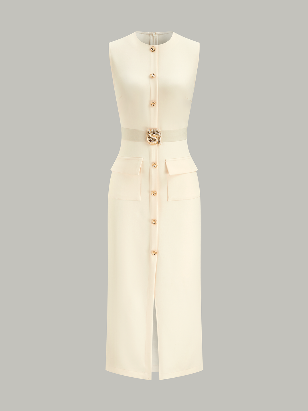 Button-Front Belted Maxi Dress