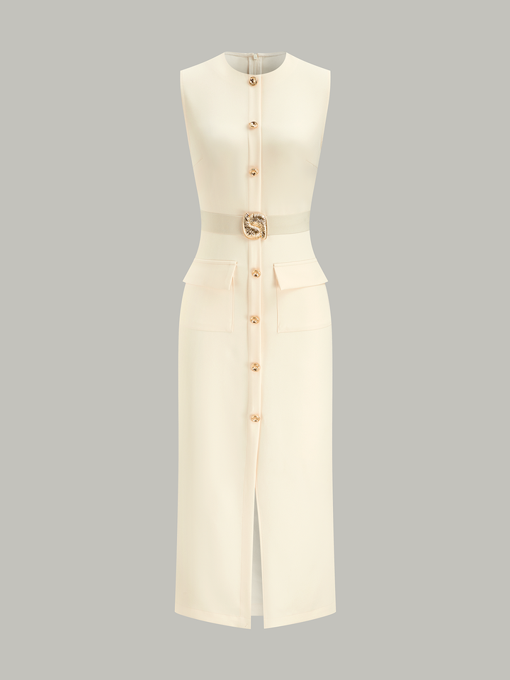 Button-Front Belted Maxi Dress