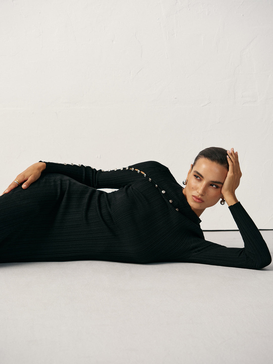 Textured Pearl Wool Blend Fitted Sweater Dress