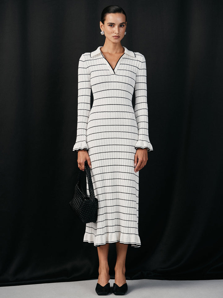 Sailor-stripe Stretch-knit Midi Dress