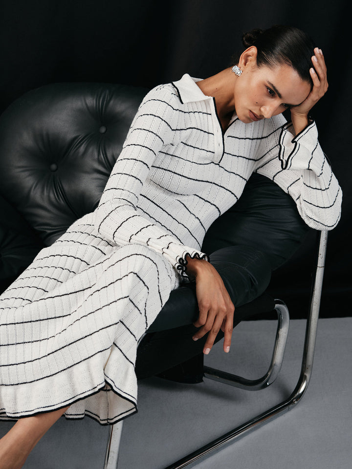Sailor-stripe Stretch-knit Midi Dress