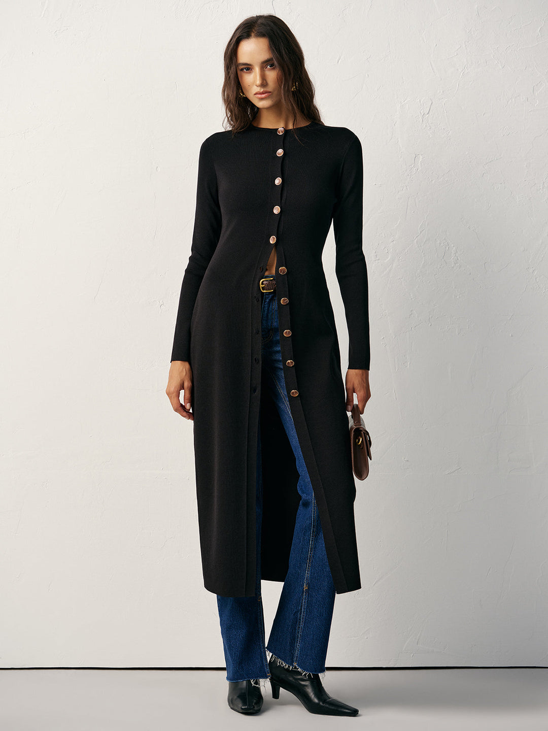 Button-Front Maxi Knit Cardigan Dress