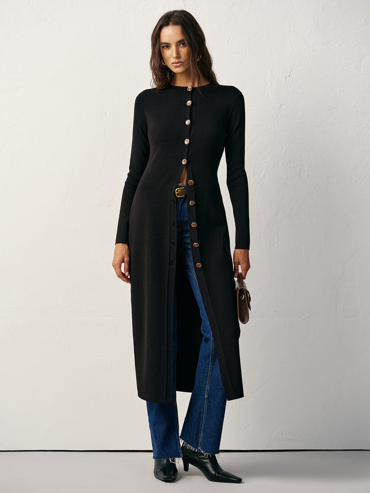 Button-Front Maxi Knit Cardigan Dress