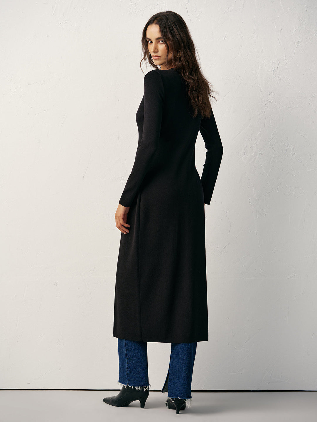 Button-Front Maxi Knit Cardigan Dress