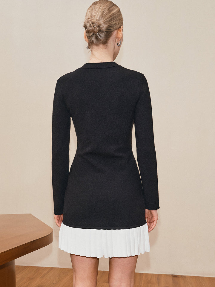 Long Sleeve Pleated Hem Sweater Dress