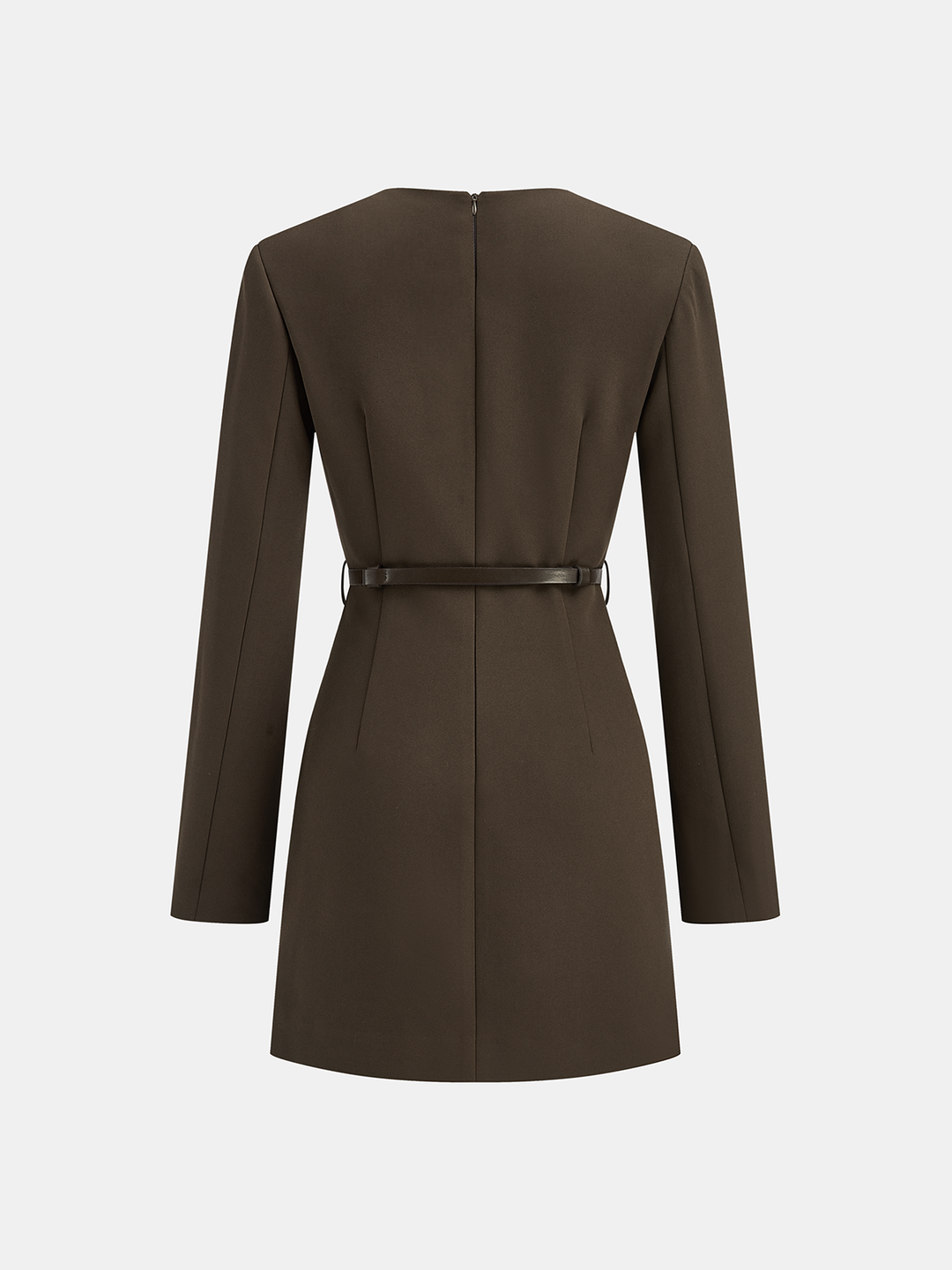 Belted V-Neck Tailored Dress