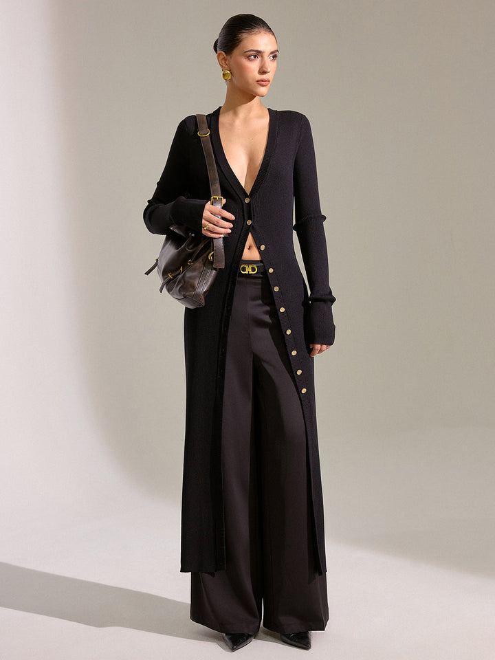 Metal Button Longline Knit Cardigan Dress