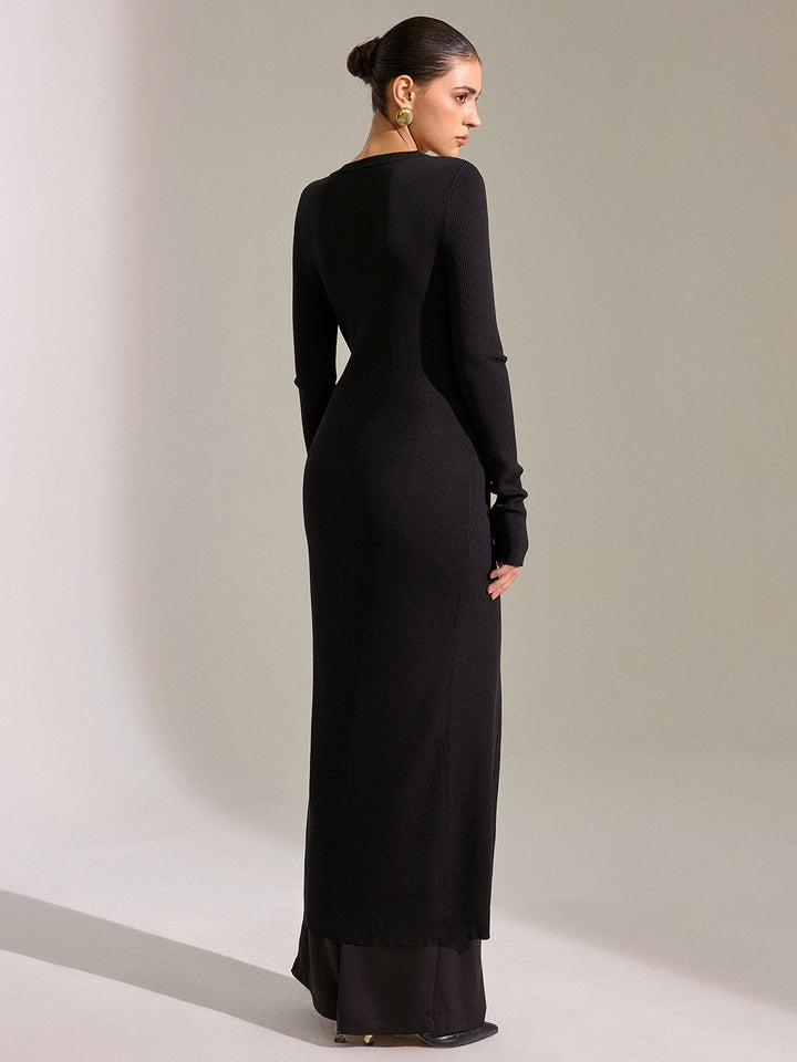 Metal Button Longline Knit Cardigan Dress