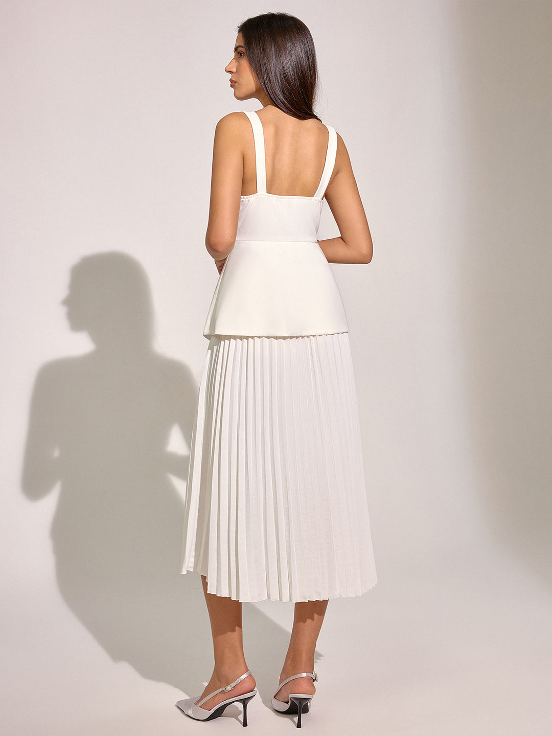Square Neck Vest Panel Pleated Maxi Dress