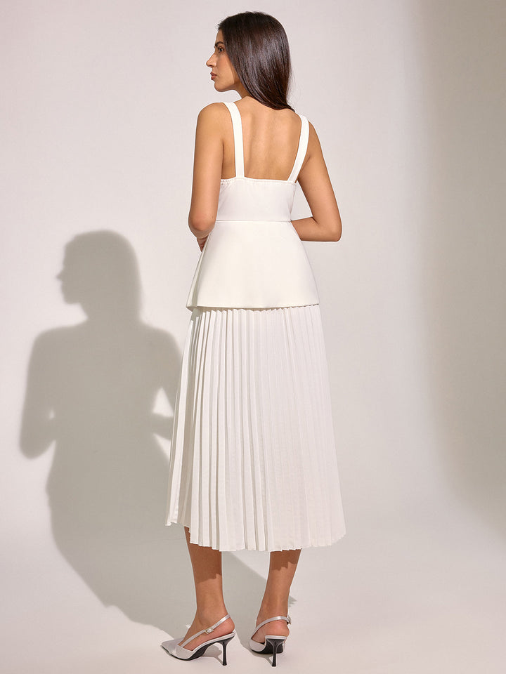 Square Neck Vest Panel Pleated Maxi Dress