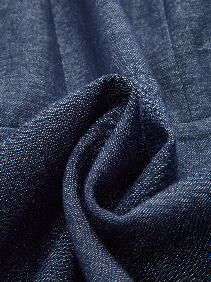 Denim Short Sleeved Zip-Front Mini Dress