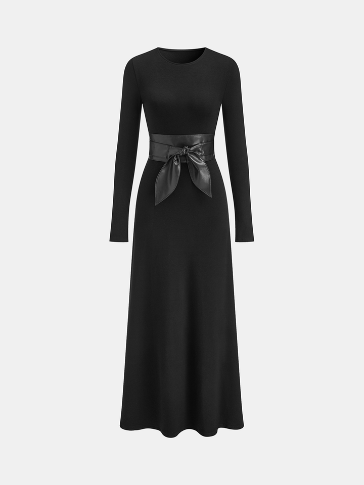 Long Sleeve Maxi Dress with Wide Belt