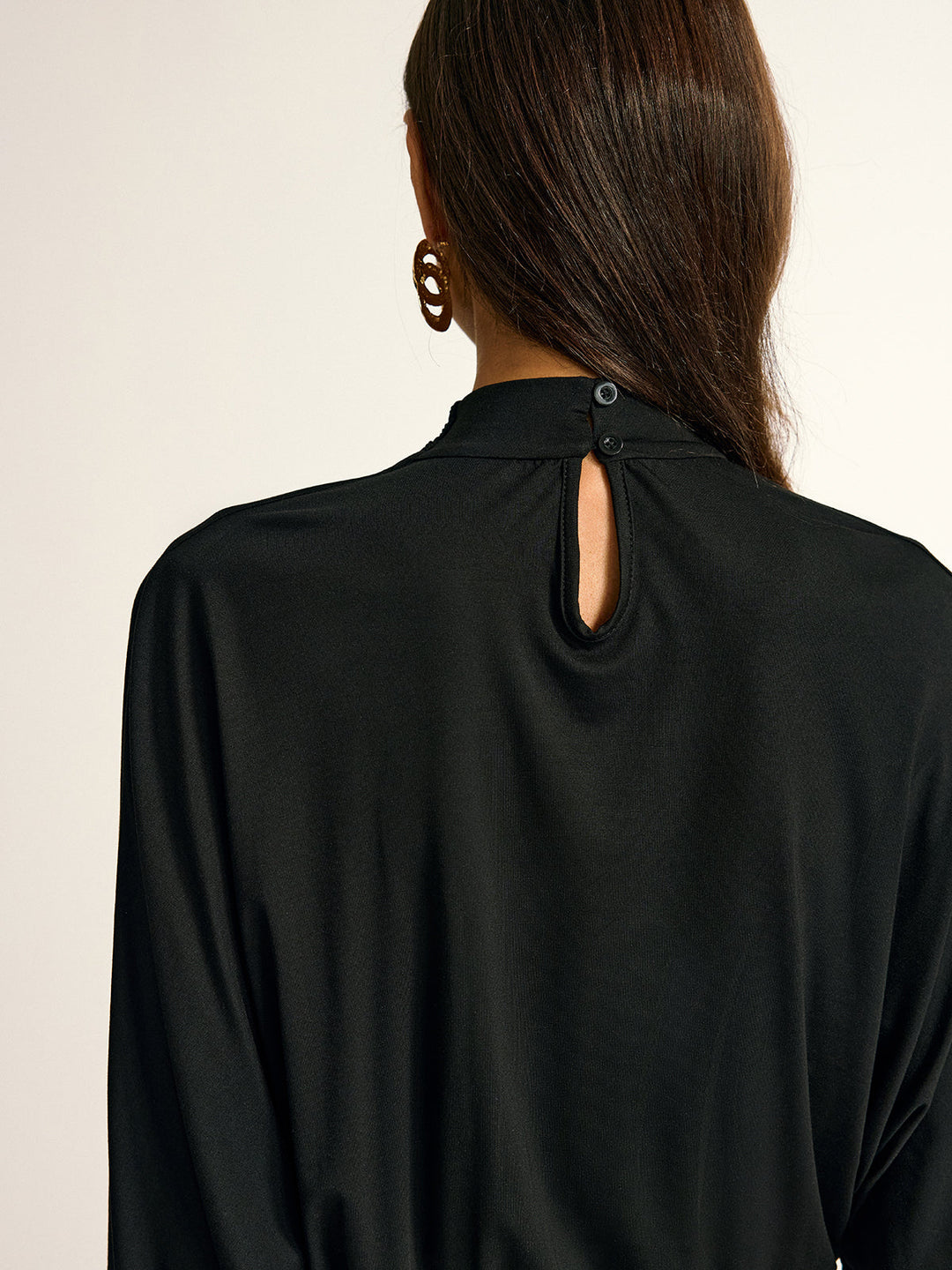 Turtleneck Long Sleeve Drape Ruched Mesh Dress