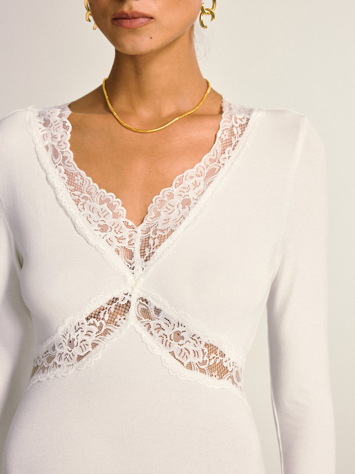 Lace Cross Paneled Long Sleeve Maxi Dress