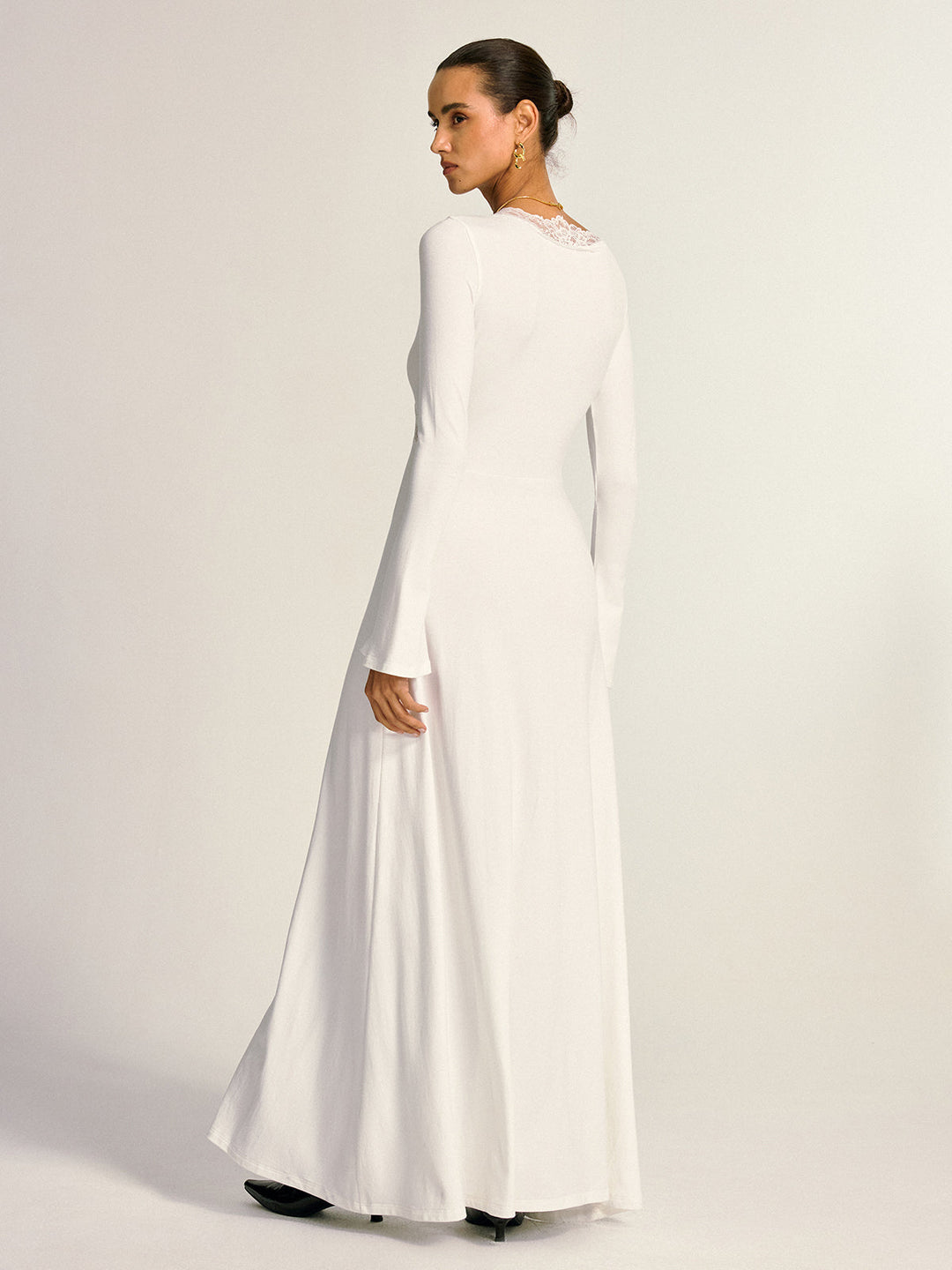 Lace Cross Paneled Long Sleeve Maxi Dress