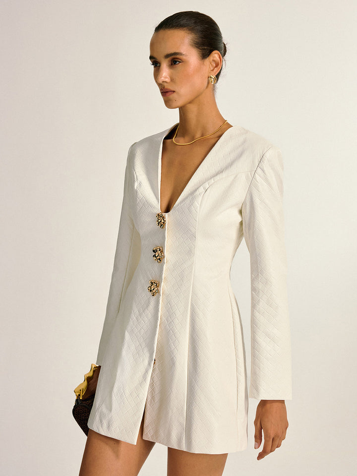 Floral Metal Button Faux Leather Mini Dress