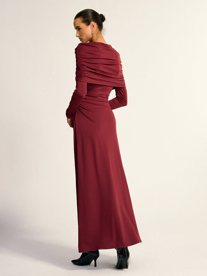Draped Long Sleeve Maxi Dress