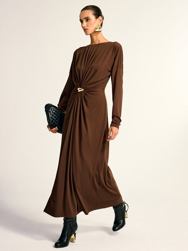 Metal Detail Draped Maxi Dress